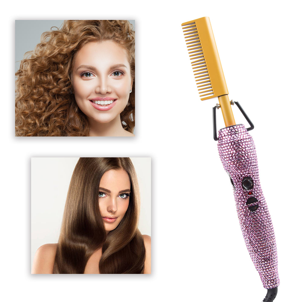 Hair Straightener Heating Comb with Rhinestone
