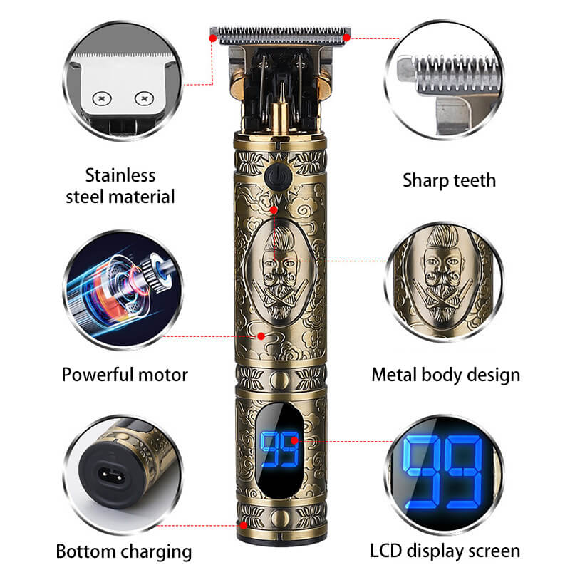 LCD Carving HAIR Clipper Stylish Men Beard Shaver Gold