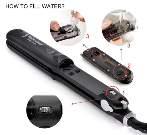 Hair straightener with water tank clearance